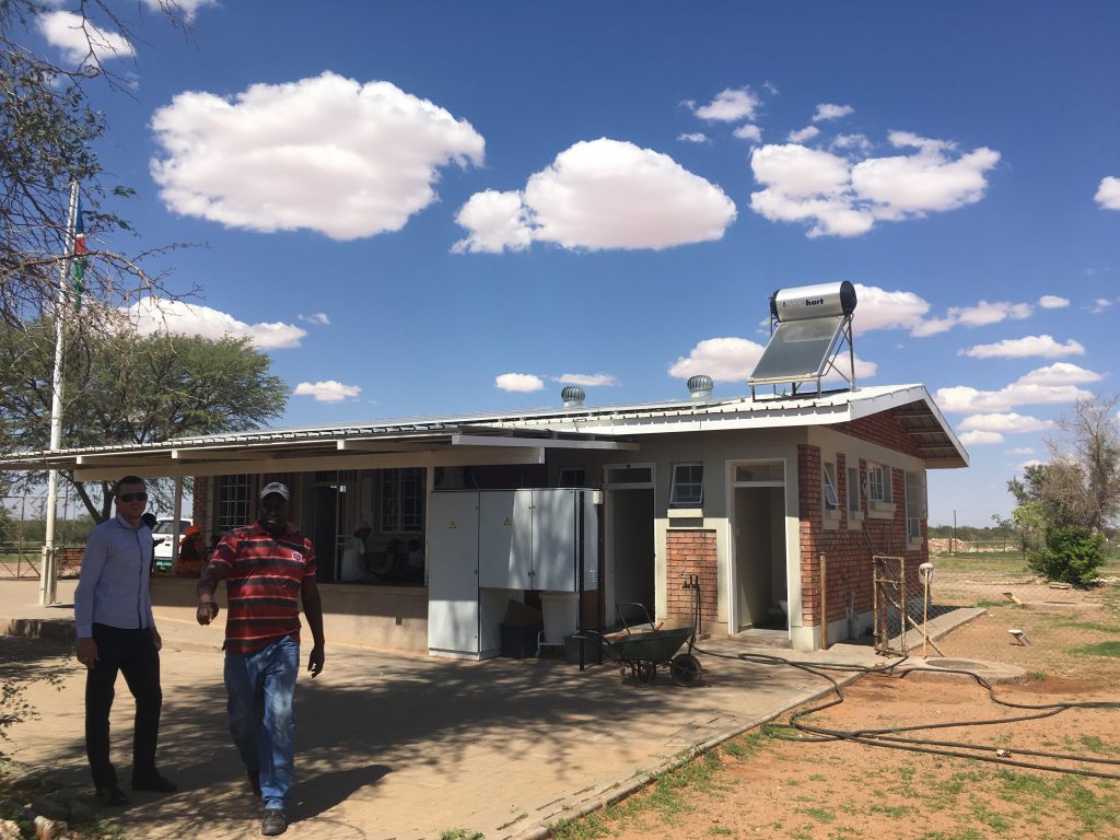 Solar facility installed on the roof of a health center in Namibia